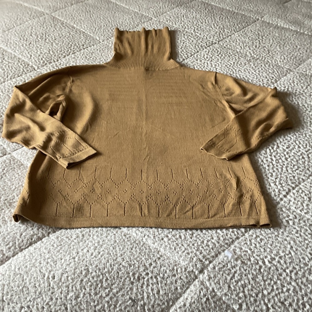 Naturellement Turtleneck Sweater  Small Tan Excellent Pointelle Knit Pullover
